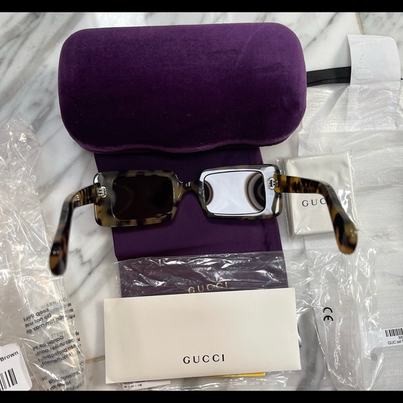 GUCCI UNISEX RECTANGULAR HAVANA SUNGLASSES - Picture 10 of 16